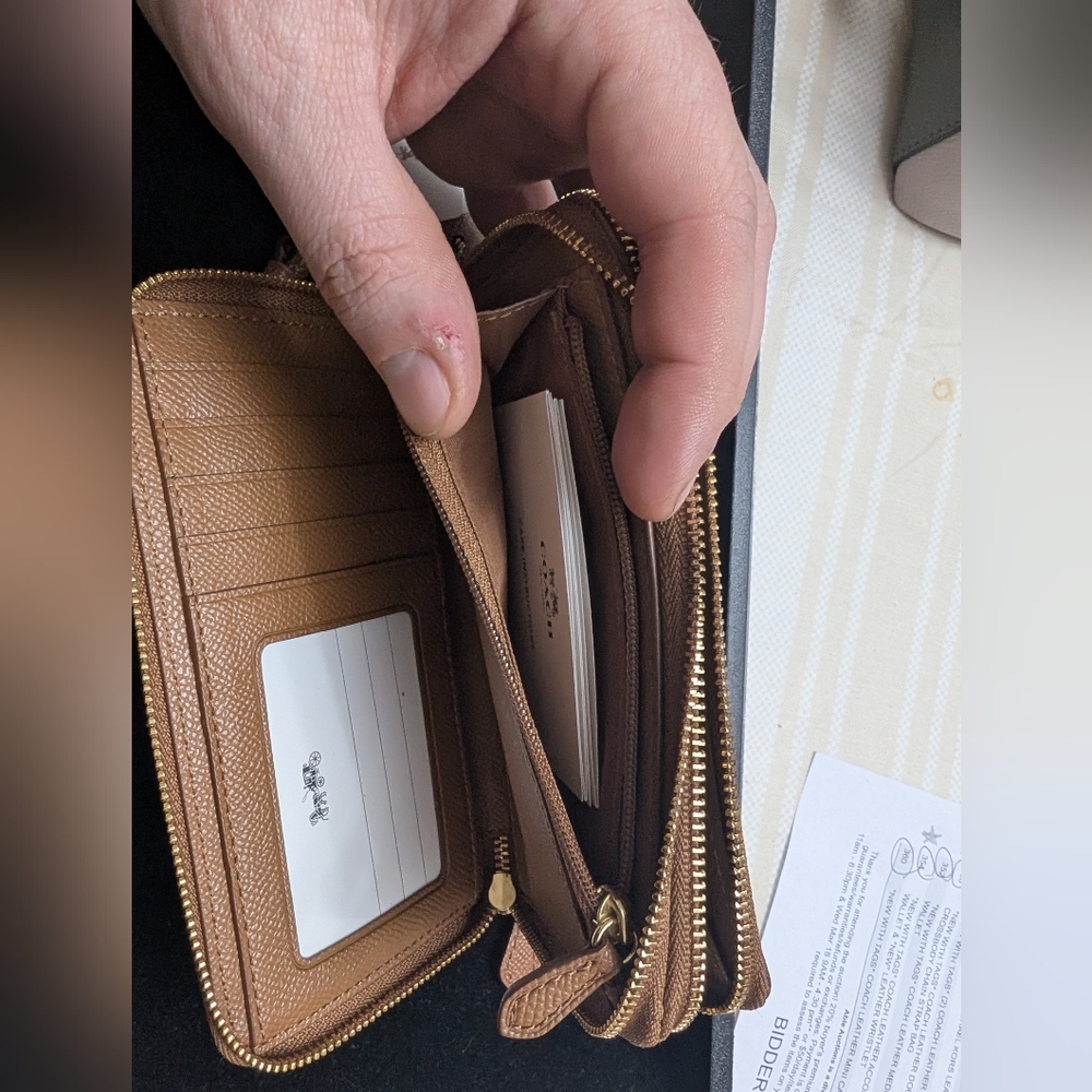 Coach Brown Saffiano Leather Zip-Around Wristlet Clutch - Picture 4 of 5